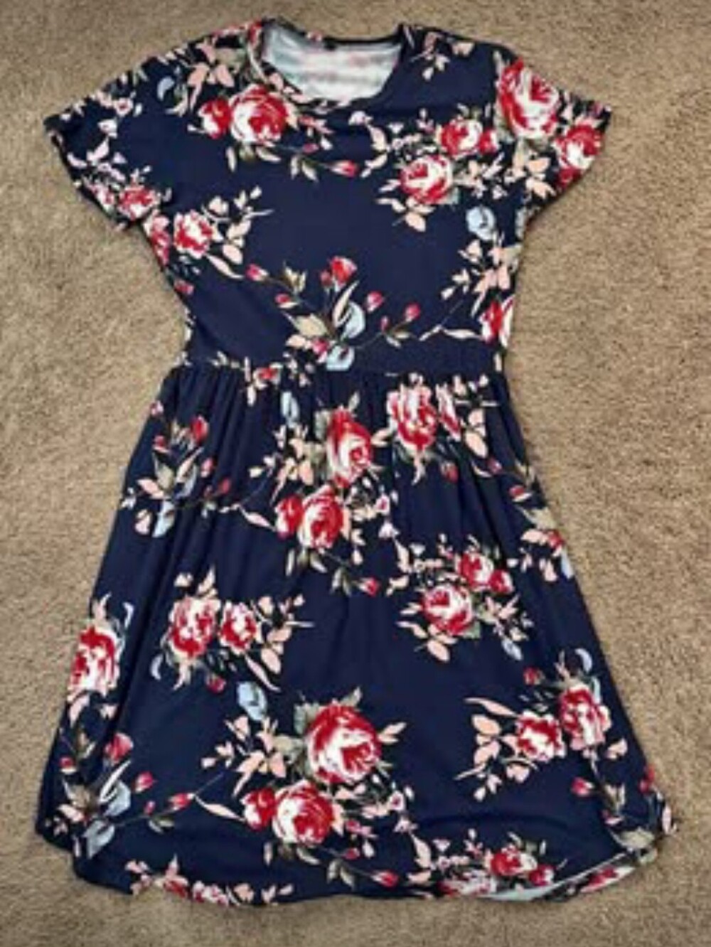 Girl's Navy Floral Short-Sleeve Dress